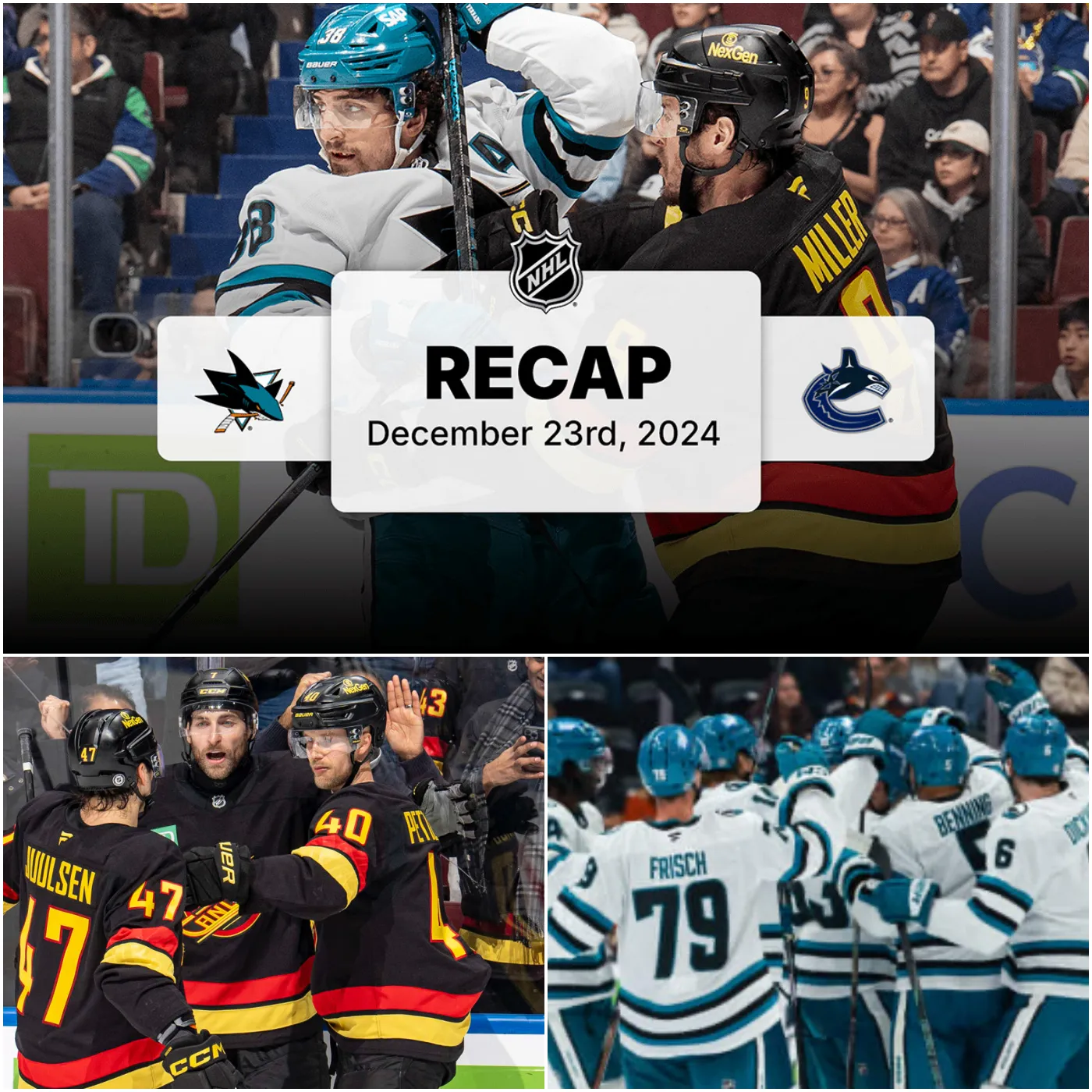 Pettersson Scores Twice in 44 Seconds as Canucks Edge Sharks